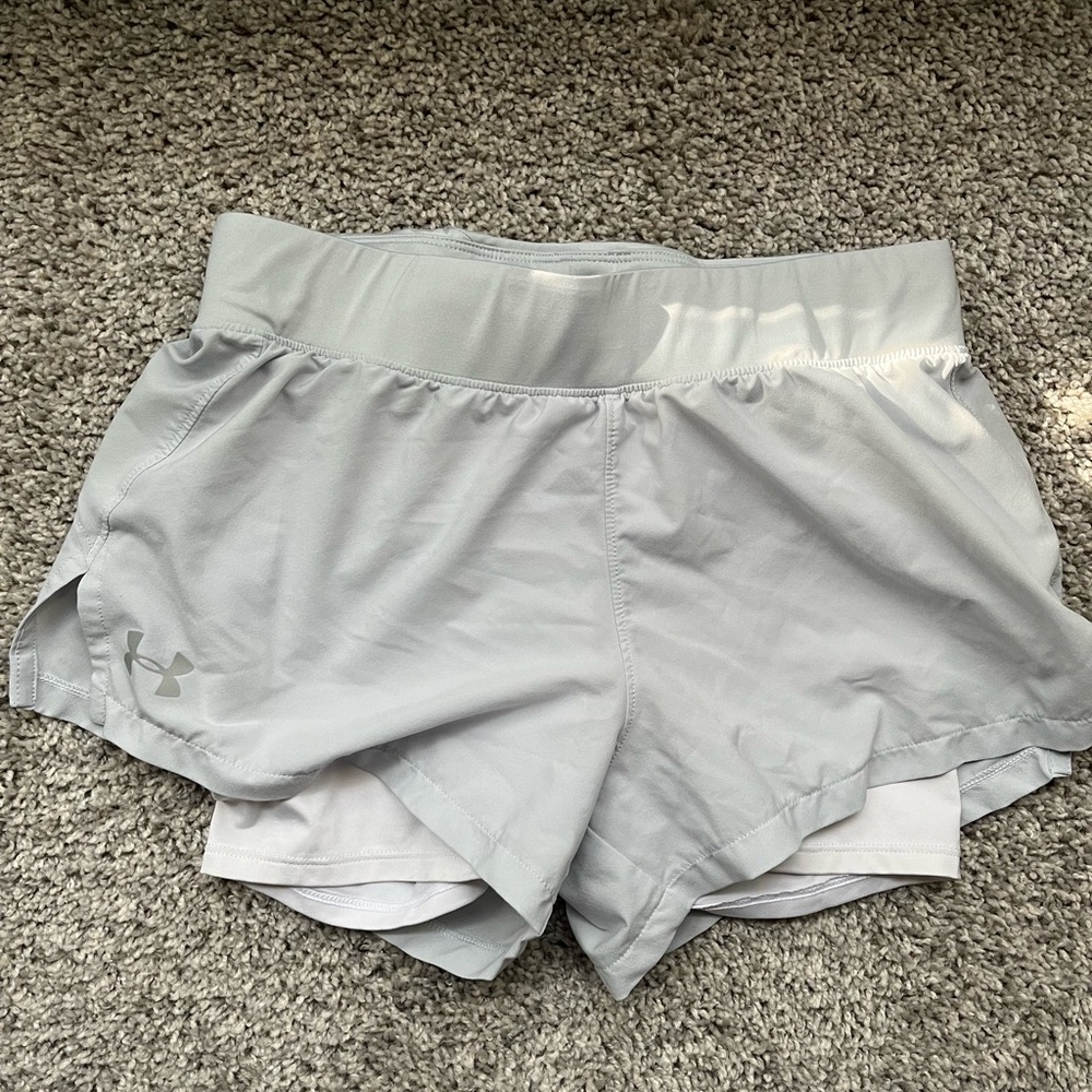 Light grey running shorts || 2 in 1 White compression shorts attached underneath
